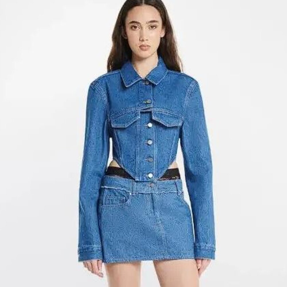 DION LEE Women's Crop Trucker Jacket Size 8 In American Blue